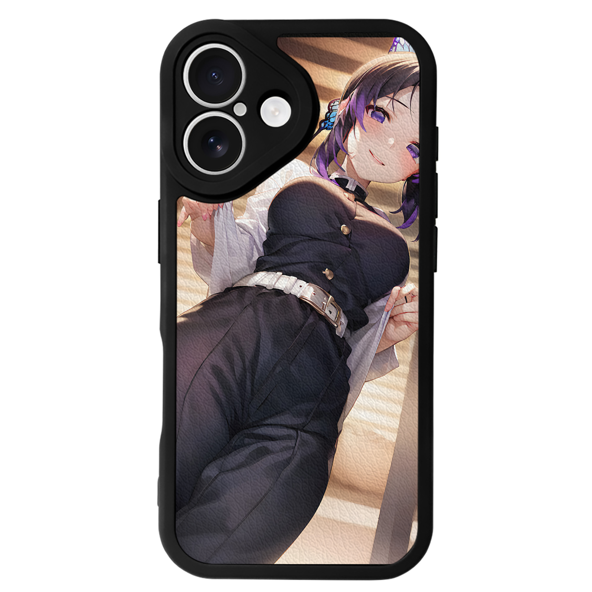 （画像用） 鬼滅の刃（きめつのやいば）蟲柱-胡蝶 しのぶ／こちょう しのぶ Kochou Shinobu 【iPhone 16シリーズ対応】シリコンスマホケース（レザー調） 材質：シリコン